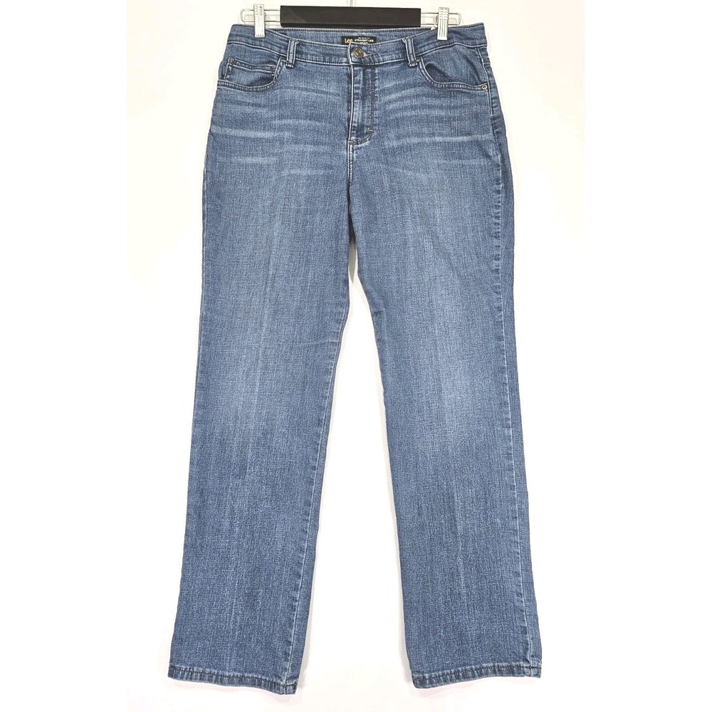 Lee Stretch Relaxed Fit Womens Jean Medium Wash Straight Leg Mid Rise Size 12M